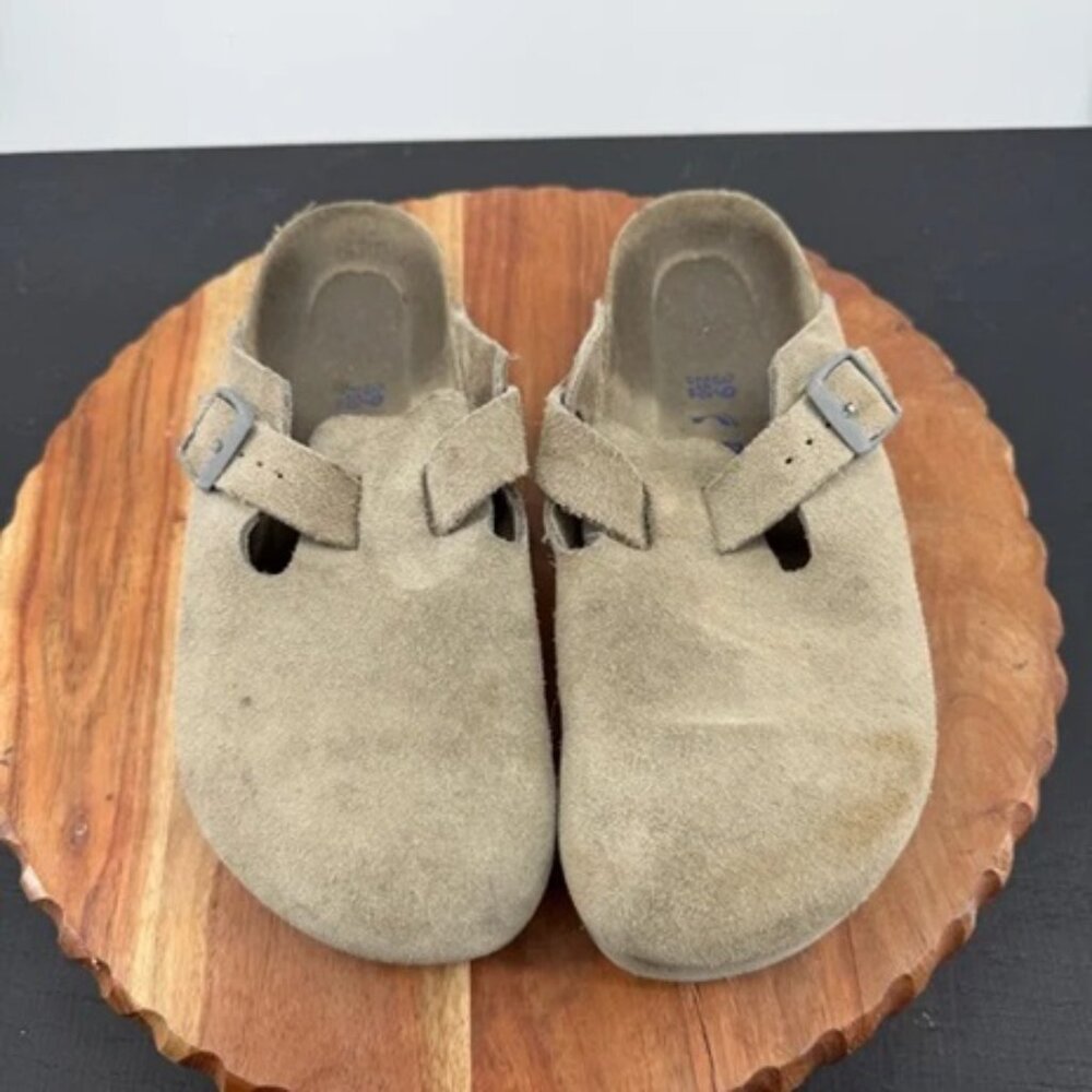 Birkenstock Gray Boston Suede Pure Sage Clogs 39 Medium/Narrow Soft Footbed Used